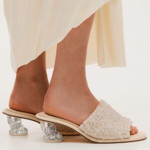 Beaded leather mules